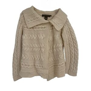 Inis Crafts Merino Wool One Button ivory Cable Knit Cardigan Sweater Medium